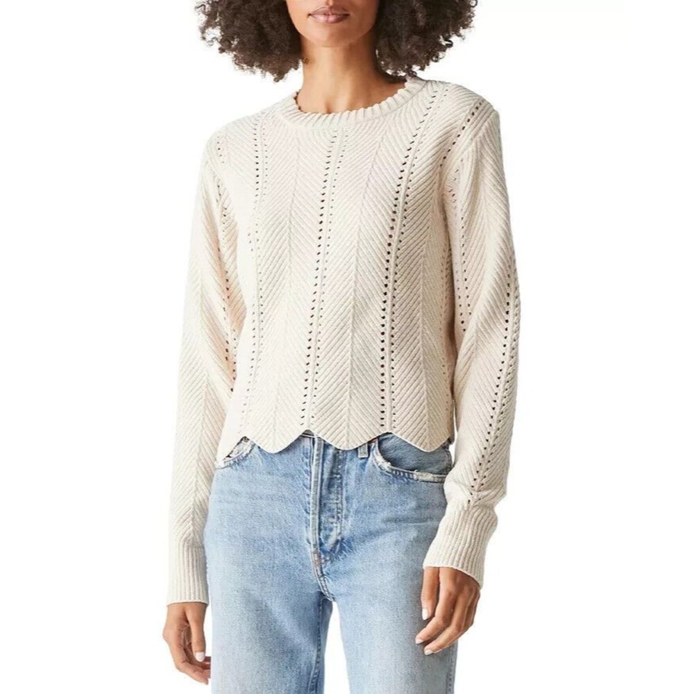 MICHAEL STARS Lakin Cropped Crew Pullover Sweater Petite LP Chalk Ivory NWT B60